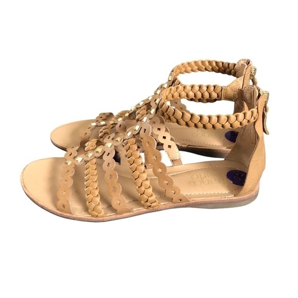 Franco Sarto Women's Beryl Tan Studded Gladiator Festival Sandal 8.5M Zip Back - Picture 3 of 6